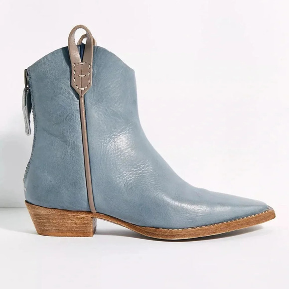New Free People We The Free Wesley Ankle Boot Shoes Leather Heeled Sky Blue 8 - Picture 1 of 14
